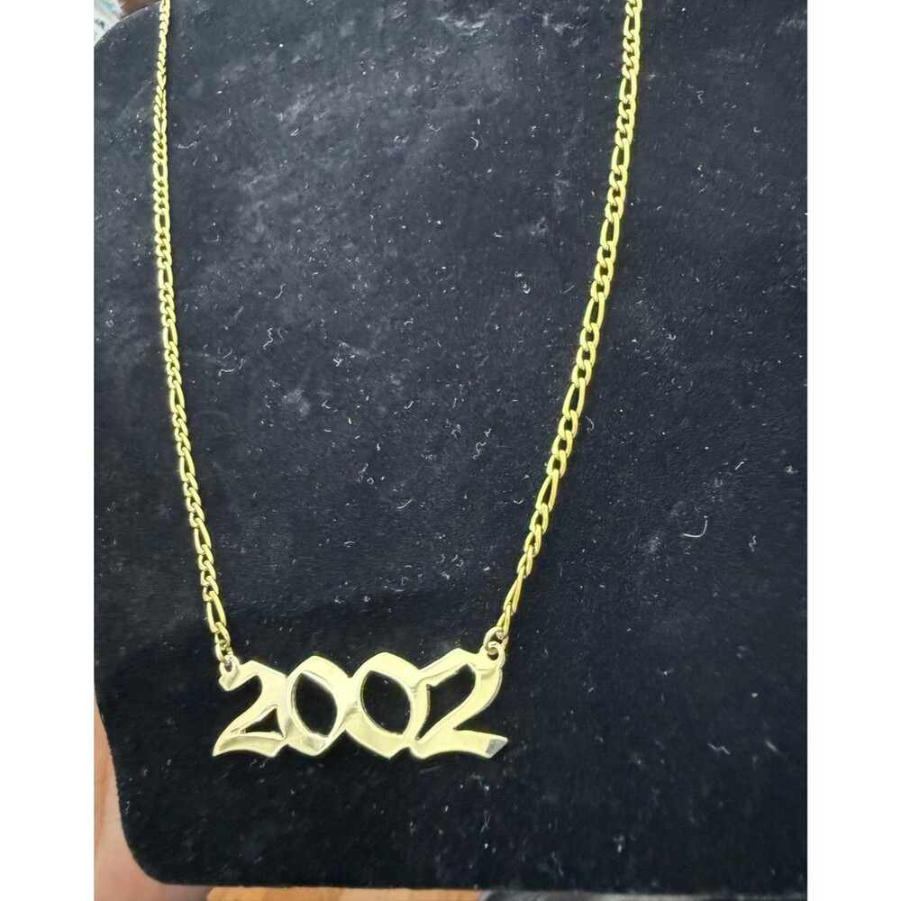 18K Gold Plated 2002 Birth Year Pendant Necklace - Figaro Chain Jewelry